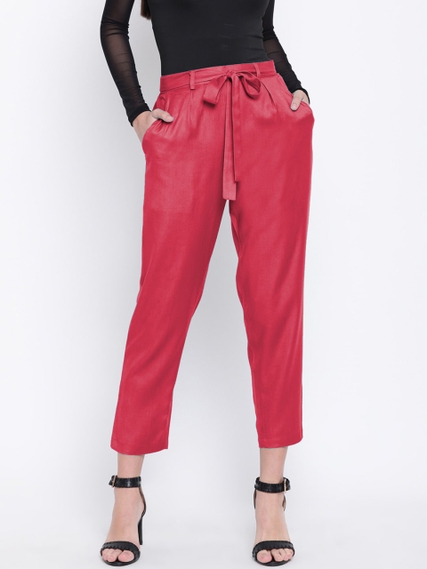 

CHROME & CORAL Women Rose Slim Fit Solid Peg Trousers