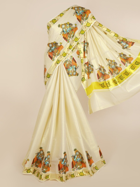 

Pothys Gold-Toned & Beige Pure Cotton Solid Kasavu Saree