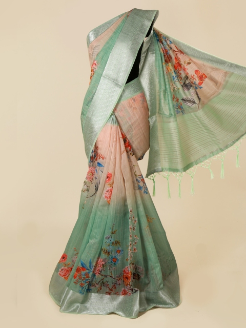 

Pothys Sea Green Printed Linen Blend Saree