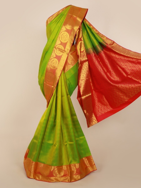 

Pothys Lime Green & Gold-Toned Pure Silk Woven Design Kanjeevaram Saree