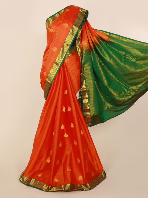 

Pothys Orange & Green Pure Silk Woven Design Kanjeevaram Saree