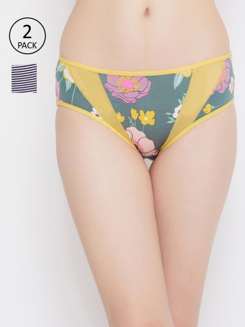 

Clovia Women Pack Of 2 Printed Hipster Briefs COMPNC873, Yellow