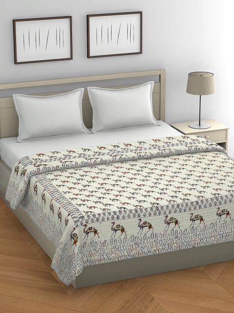 

Gulaab Jaipur White & Blue Ethnic Motifs 450 GSM Double Bed Quilt