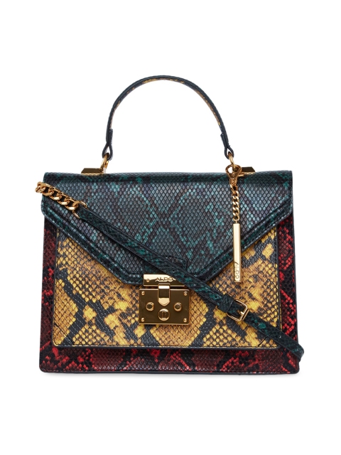 

ALDO Beige & Maroon Snake-Skin Textured Satchel