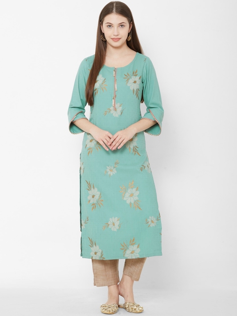 

Os Women Sea Green Printed Kurta with Trousers