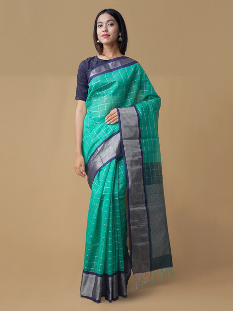 

Unnati Silks Green Checked Uppada Saree