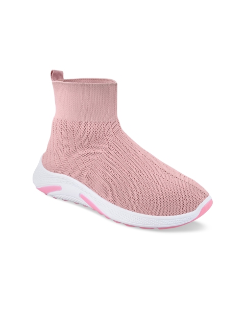 

Stelatoes Women Pink Woven Design Textile Mid-Top Slip-On Sneakers