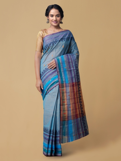 

Unnati Silks Blue Pure Cotton Woven Design Chettinad Handloom Saree
