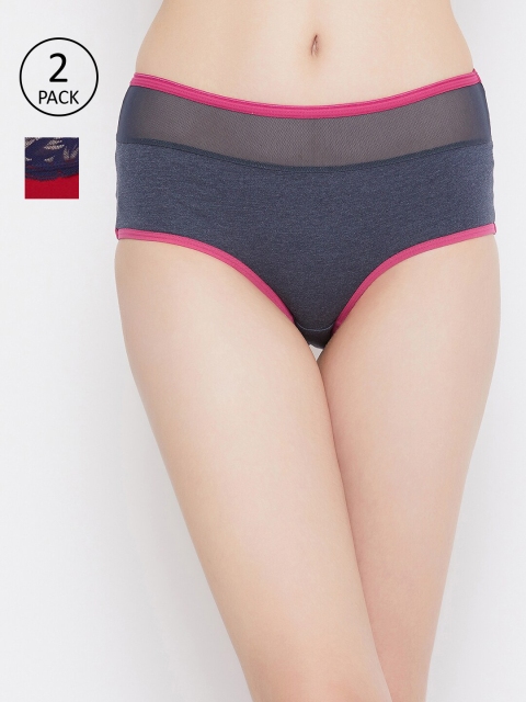 Clovia Women Pack Of 2 Solid Hipster Briefs COMPNC891, Blue