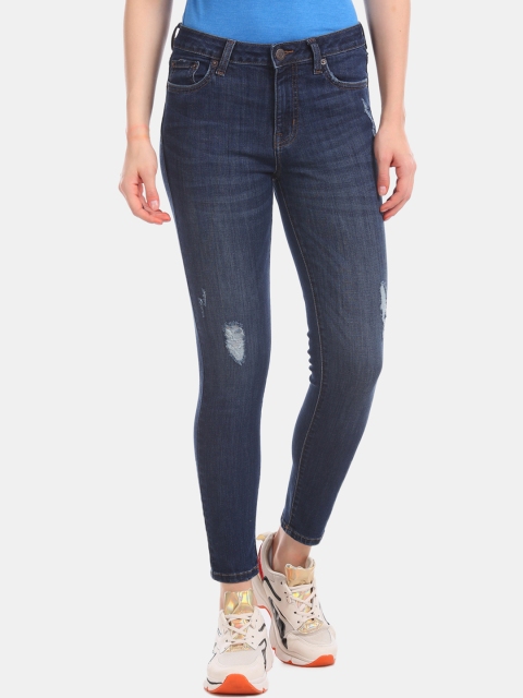 

Aeropostale Women Blue Skinny Fit Mid-Rise Low Distress Jeans