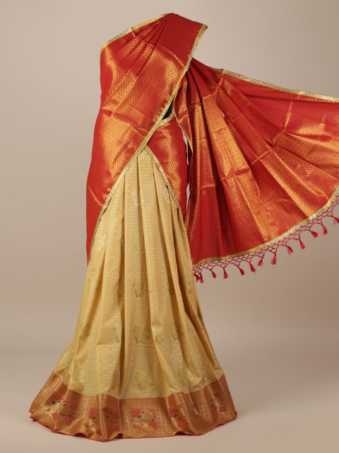 

Pothys Red & Beige Tissue Printed Traditional Half Saree