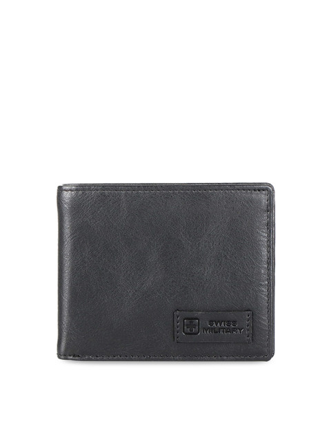 

SWISS MILITARY Men Black Textured Genuine Leather Two Fold Over Wallet