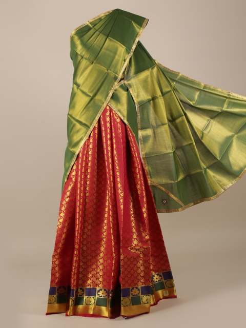 

Pothys Green & Red Tissue Solid Saree