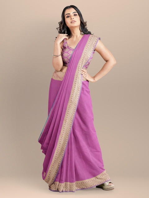 

BharatSthali Lavender Silk Cotton Solid Handloom Banarasi Saree