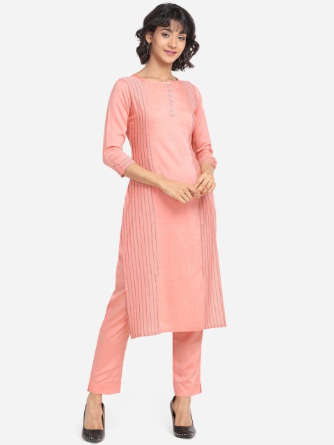 

Yuvraah Women Pink Striped Kurta