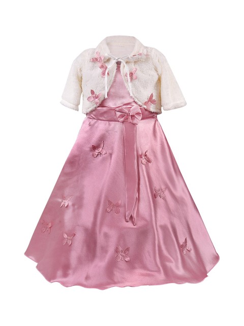 

Wish Karo Girls Pink Self Design Maxi Dress