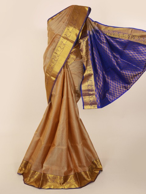 

Pothys Beige & Blue Pure Silk Printed Kanjeevaram Saree