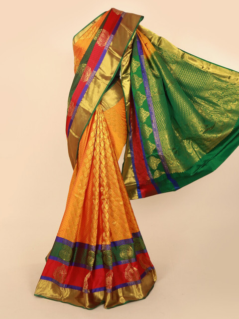 

Pothys Orange & Pink Pure Silk Woven Design Kanjeevaram Saree