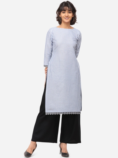 

Yuvraah Women Blue and White Striped Kurta