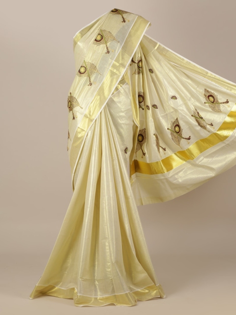 

Pothys Gold-Toned Pure Cotton Woven Design Kasavu Saree