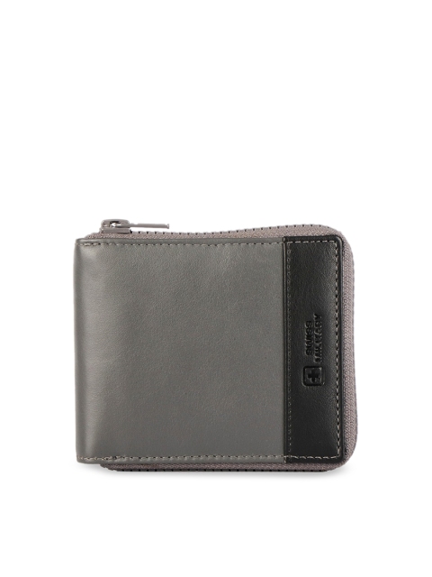 

SWISS MILITARY Men Grey Solid Leather Two-Fold Wallet