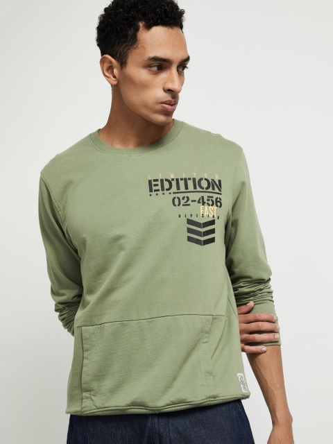 

max Men Green Printed Cotton Sweatshirt