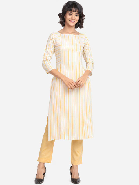 

Yuvraah Women Yellow and White Striped Kurta