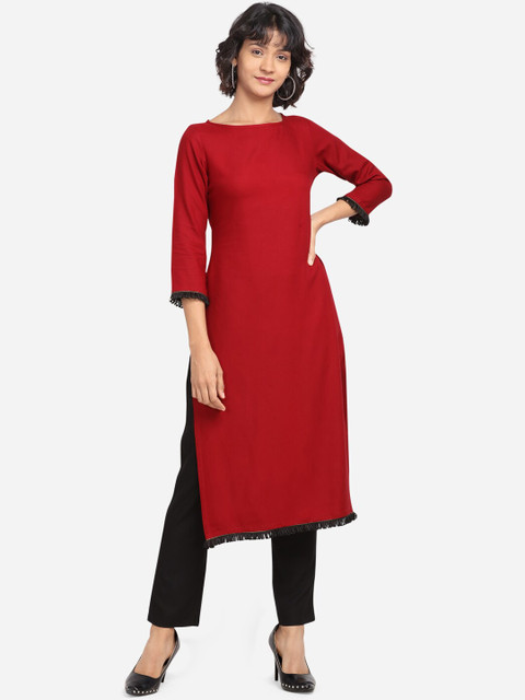 

Yuvraah Women Maroon Solid Kurta