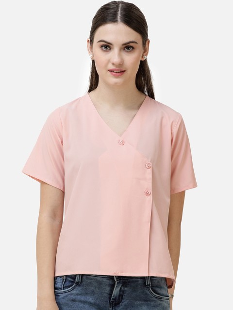 

DECHEN Women Pink Slim Fit Solid Casual Shirt
