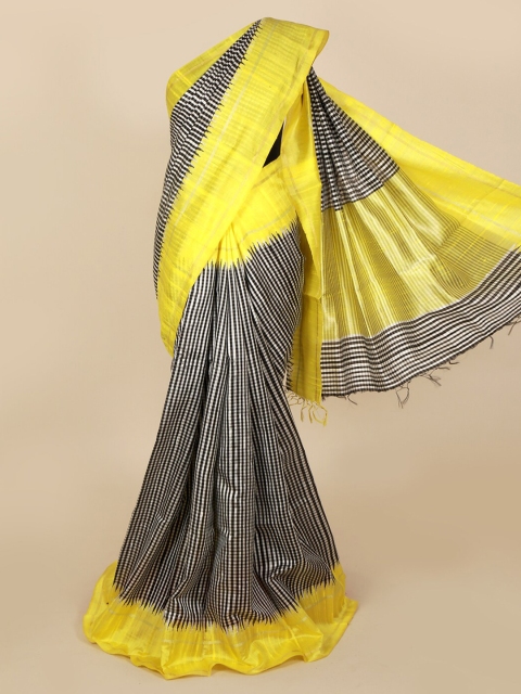 

Pothys Black & Yellow Jute Silk Striped Saree