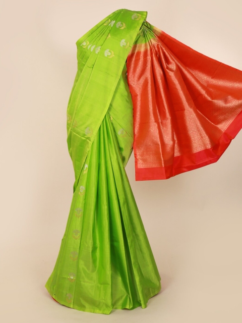 

Pothys Fluorescent Green & Red Pure Silk Printed Kanjeevaram Saree