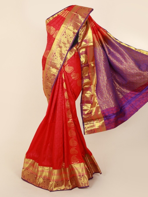 

Pothys Red & Purple Art Silk Woven Design Kanjeevaram Saree