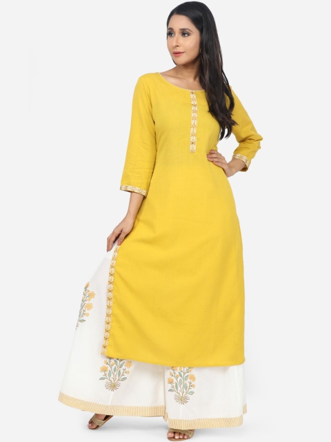 

Paislei Women Yellow & White Solid Kurta with Palazzos