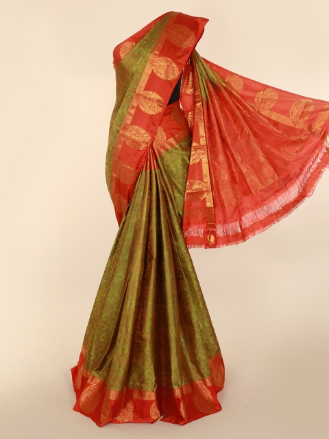

Pothys Green & Orange Pure Silk Woven Design Kanjeevaram Saree