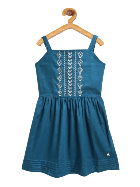 

Cherry Crumble Girls Blue Solid Fit and Flare Dress