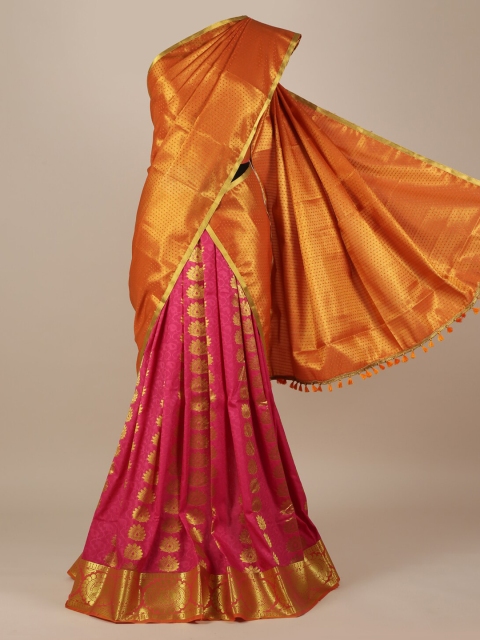 

Pothys Pink & Mustard Yellow Woven Design Semi-Stitched Half Saree