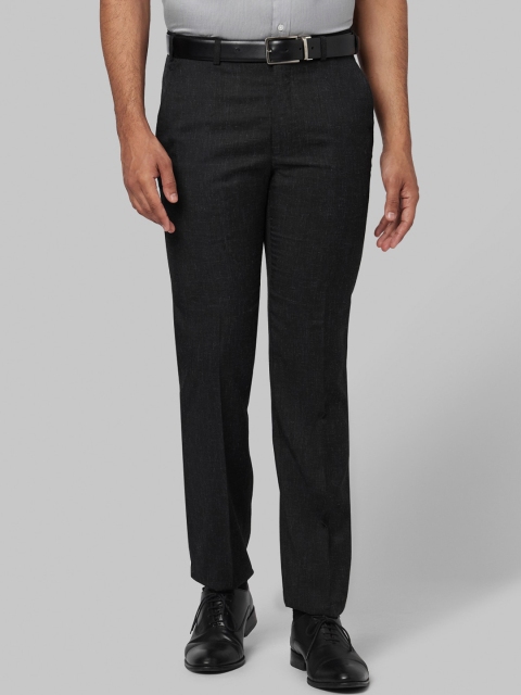 Park Avenue Men Charcoal Grey Tapered Fit Self Design Formal Trousers