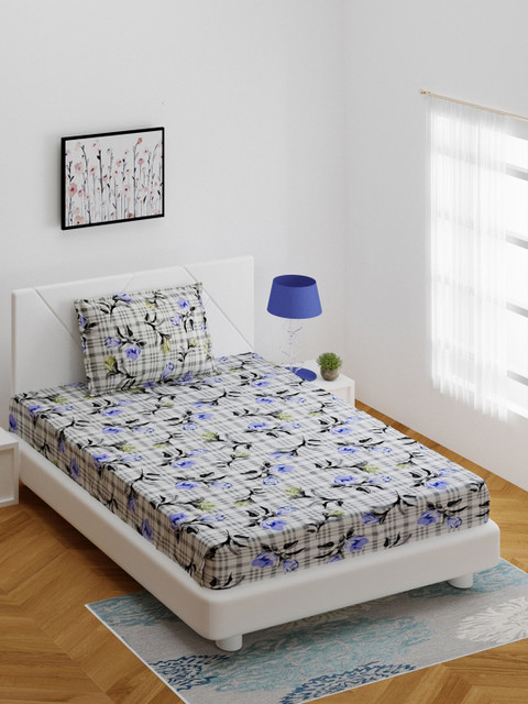 

BOMBAY DYEING Grey & Black Floral 160 TC Cotton 1 Single Bedsheet With 1 Pillow Cover