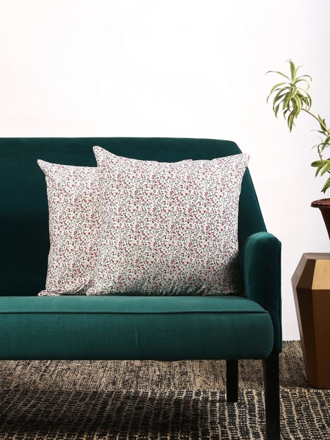 

Contrast Living Set Of 2 White & Red Floral Printed Square Cushion Covers