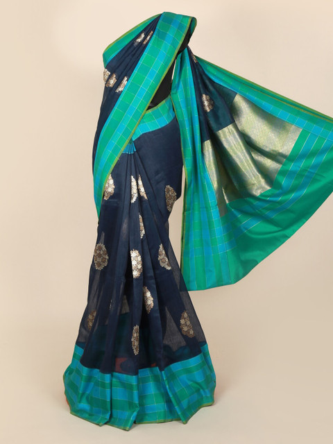 

Pothys Blue Pure Silk Woven Design Chanderi Saree