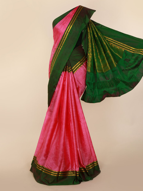 

Pothys Pink Pure Silk Solid Kanjeevaram Saree