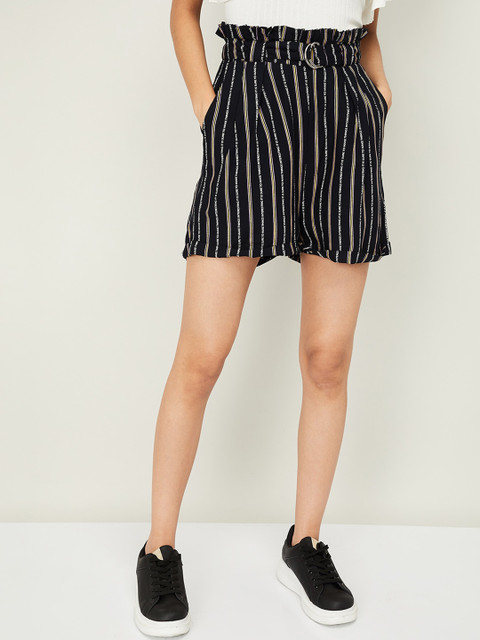 

Ginger by Lifestyle Women Black Striped Regular Fit Regular Shorts