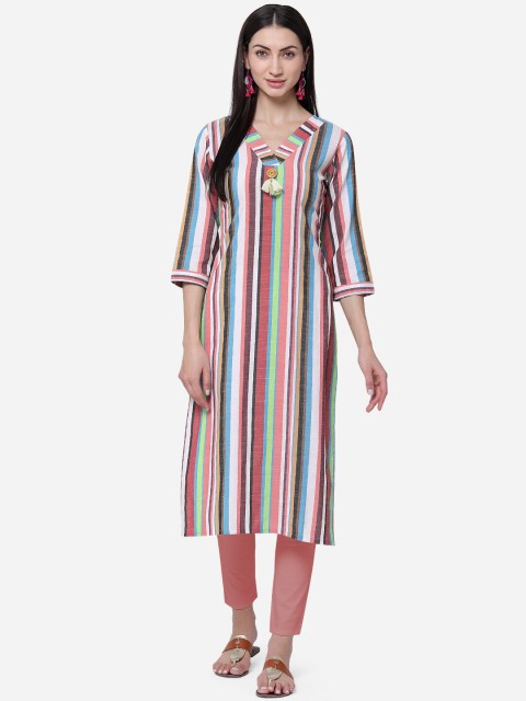 

Kvsfab Women Multicoloured Striped Straight Kurta, Multi