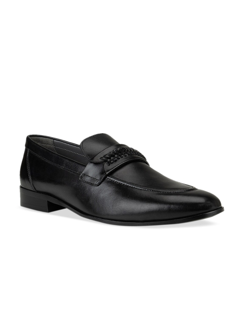 

ROSSO BRUNELLO Men Black Solid Leather Formal Slip-Ons