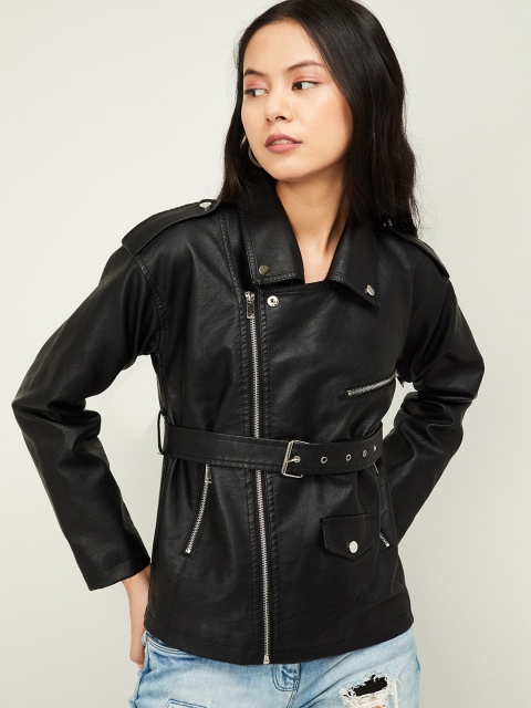 

Ginger by Lifestyle Women Black Solid Biker Jacket