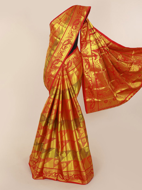 

Pothys Red & Gold-Coloured Pure Silk Woven Design Kanjeevaram Saree