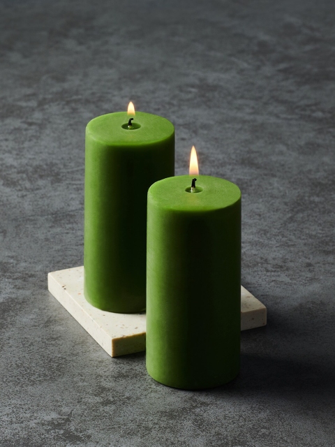 

Pure Home and Living Set of 2 Green Mandarin Cranberries Tall Pillar Candles