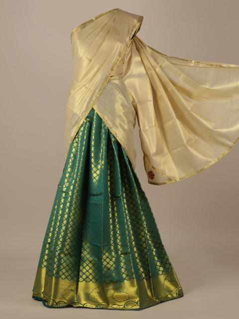 

Pothys Cream-Coloured & Green Tissue Woven Design Saree