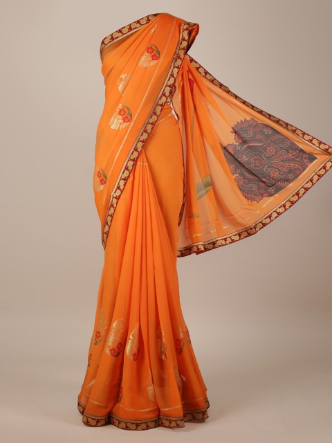 

Pothys Orange Woven Design Poly Georgette Saree