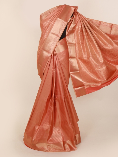 

Pothys Peach-Coloured & Gold-Toned Pure Silk Woven Design Kanjeevaram Saree